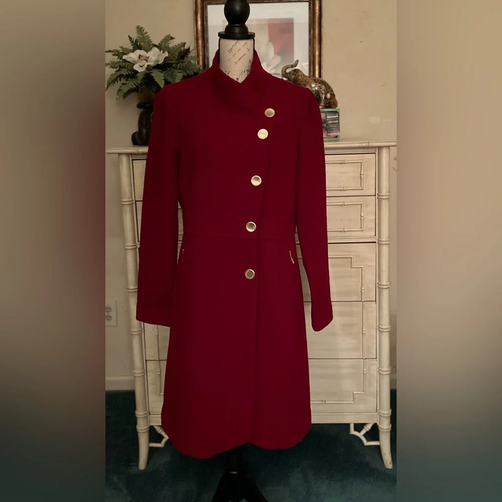 Cherry Red Wool Pea Coat by GUESS - Picture 2 of 12